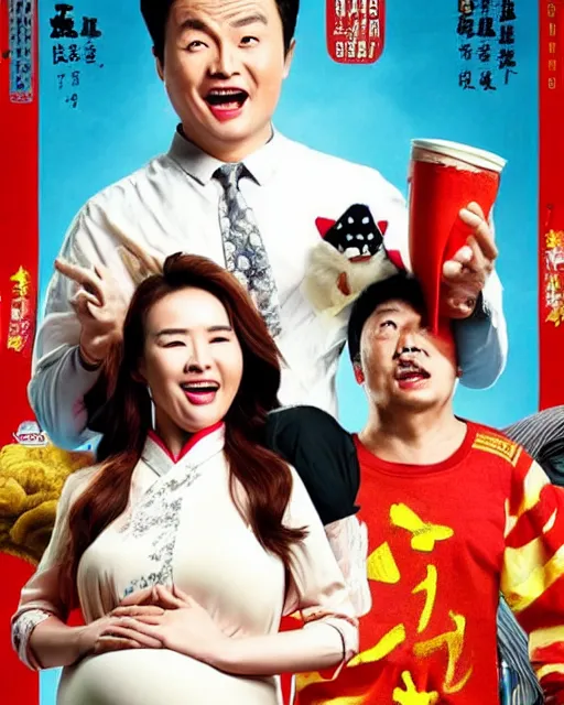 Prompt: Poster for a Chinese comedy movie about a pregnant man