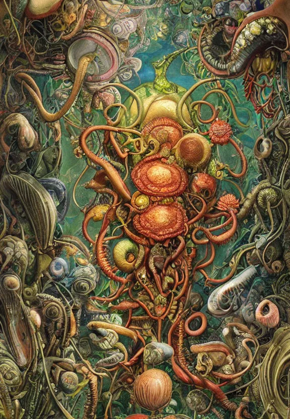 Prompt: simplicity, elegant, colorful muscular mollusks, botany, orchids, radiating, mandala, psychedelic, garden environment, alligator skulls, by h. r. giger and esao andrews and maria sibylla merian eugene delacroix, gustave dore, thomas moran, pop art, biomechanical xenomorph, art nouveau, cheerful, glass domes