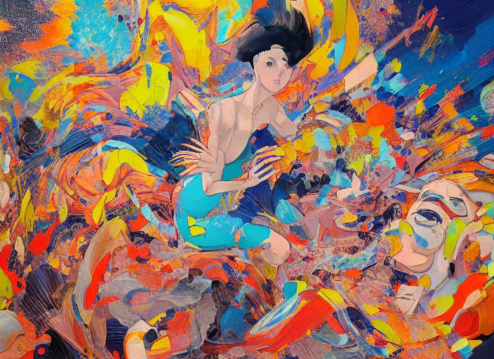 Image similar to highly textured oil painting modern art abstract, moma by james jean and katsuhiro otomo and erik jones, inspired by akira anime, smooth texture, intricate oil painting, high detail illustration, sharp high detail, long exposure