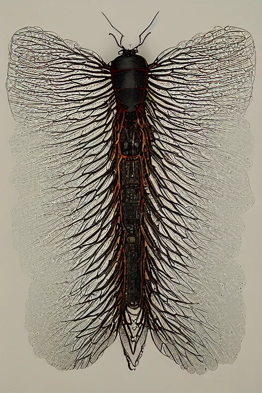 Prompt: transparent rare insect with reaction diffusion patterns. with wings, top down view. high detail. by Moebius