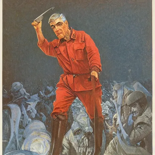 Prompt: soviet propaganda of communist peasant robert mueller, by j. c. leyendecker, bosch, and beksinski