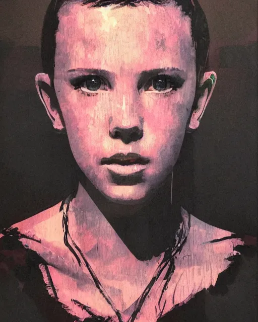 Image similar to portrait of millie bobby brown by yoji shinkawa, dark lighting