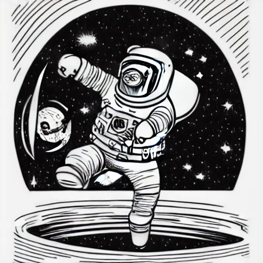 Image similar to mcbess illustration of a astronaut drifting to a portal in space