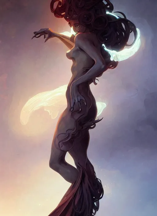 Image similar to a cute shadow elemental, with fingers, fantasy, intricate, elegant, highly detailed, digital painting, artstation, concept art, wallpaper, smooth, sharp focus, illustration, art by artgerm and greg rutkowski and alphonse mucha