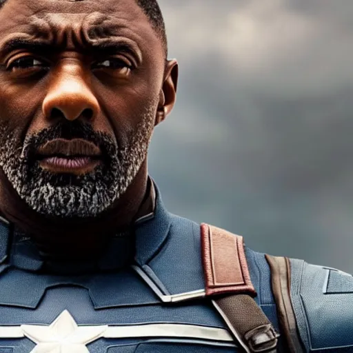 Image similar to film still of Idris Elba as Captain America in new Avengers film, photorealistic 8k