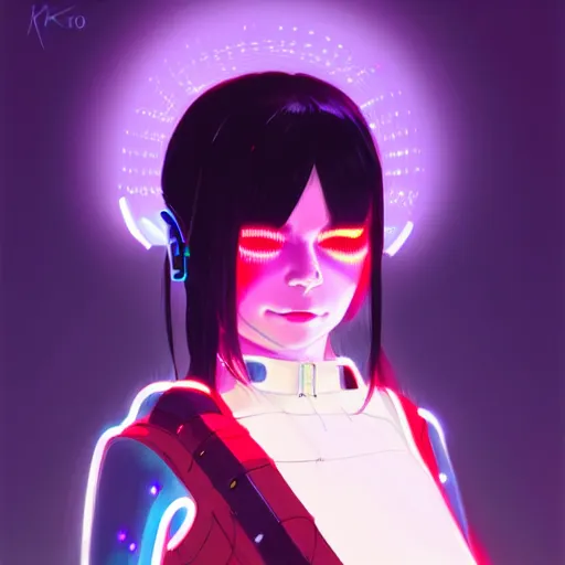 Image similar to a beautiful! bjork model, wearing futuristic cyber leather with articulate! glowing colored led lights, jrpg aztec street fashion, gapmoe yandere grimdark, trending on pixiv fanbox, painted by greg rutkowski makoto shinkai takashi takeuchi studio ghibli, akihiko yoshida