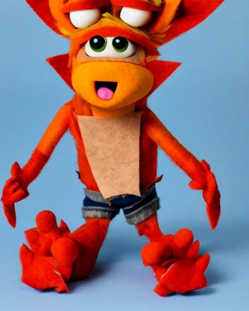 Image similar to crash bandicoot linde as a muppet. highly detailed felt. hyper real photo. 4 k.