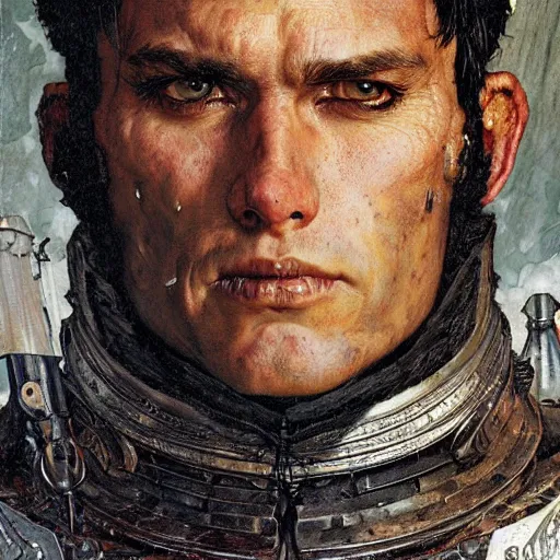 Image similar to guts as a knight, closeup portrait art by norman rockwell and donato giancola and greg rutkowski