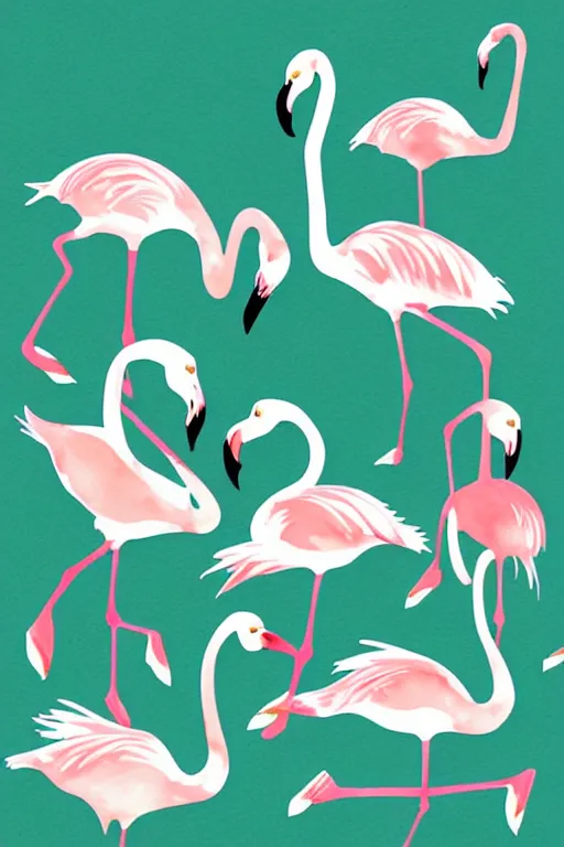 Prompt: photorealistic minimalist watercolor art of flamingos on white background, illustration, vector art