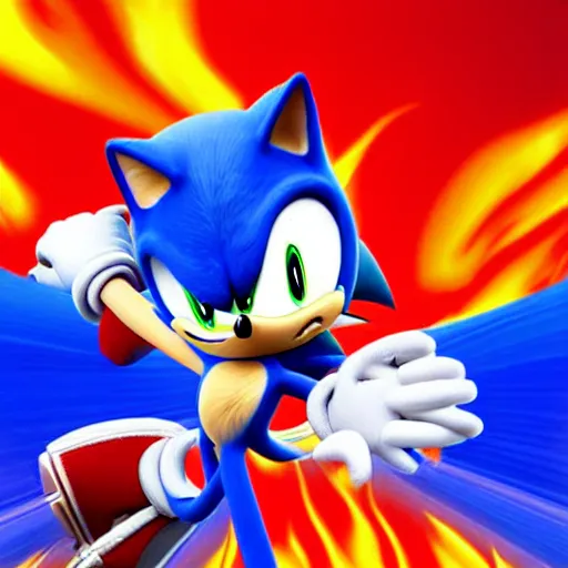 Image similar to Sonic the hedgehog committing arson, high quality award winning photograph