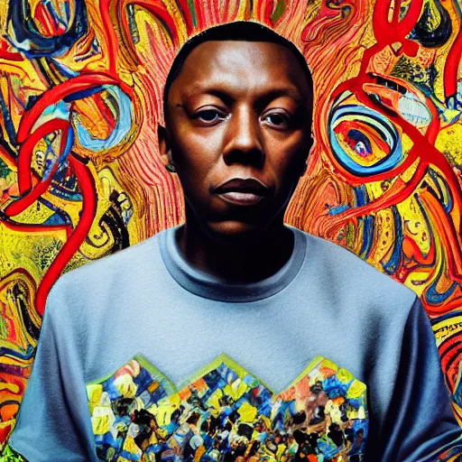 Prompt: dizzee rascal, intricate trippy oil painting