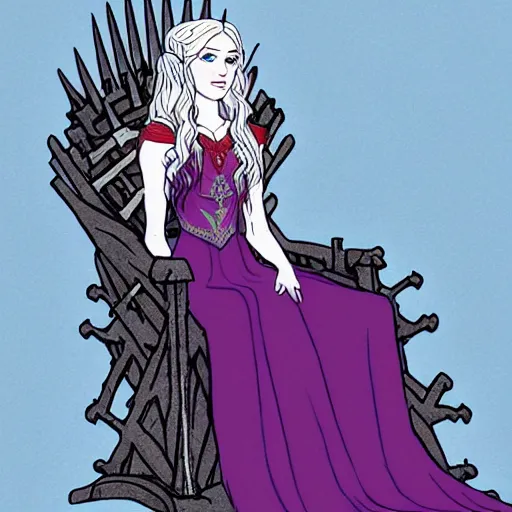 Image similar to a gorgeous princess sitting on the Iron Throne in a song of Ice and fire, realistic illustration