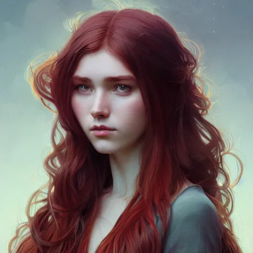 Image similar to girl with super long hair, hair becoming autumn red leaves, intricate, highly detailed, digital painting, artstation, concept art, smooth, sharp focus, illustration, unreal engine 5, 8 k, art by artgerm and greg rutkowski and alphonse mucha