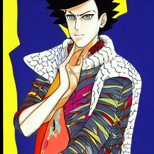 Prompt: Giga-chad portrait by Hirohiko Araki, anime by Hirohiko Araki