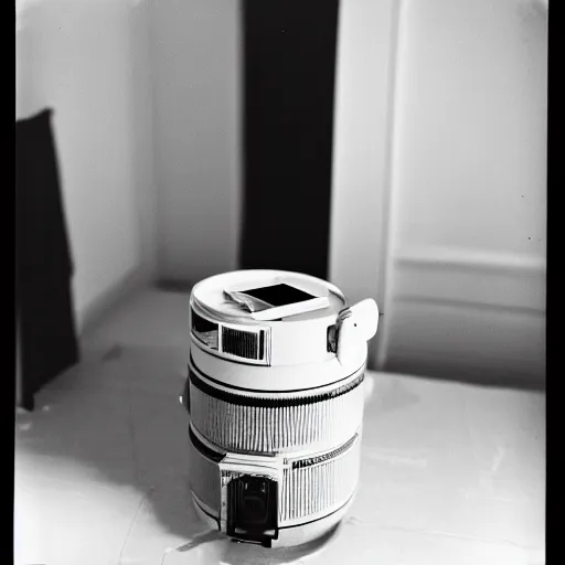 Image similar to a photography of a black ethnographic object in a white room, leica m 6