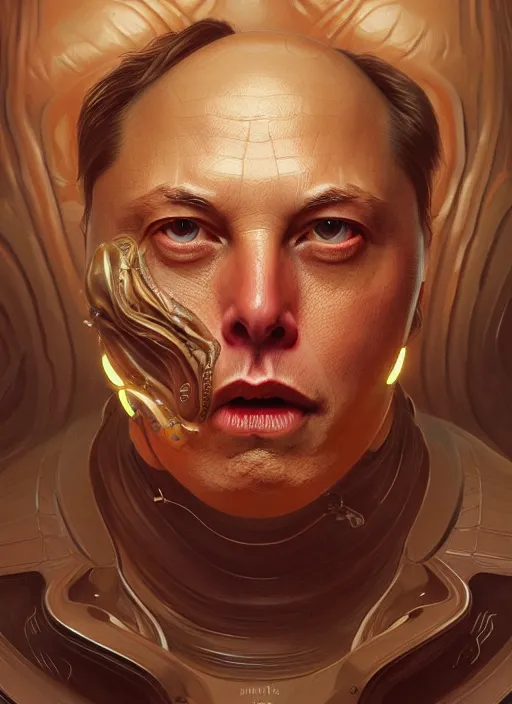 Prompt: slimy mollusk as elon musk, anthropomorphic character, drool, concept art, intricate, elegant, highly detailed, digital painting, artstation, wallpaper, smooth, sharp focus, illustration, art by h. r. giger and artgerm and greg rutkowski and alphonse mucha