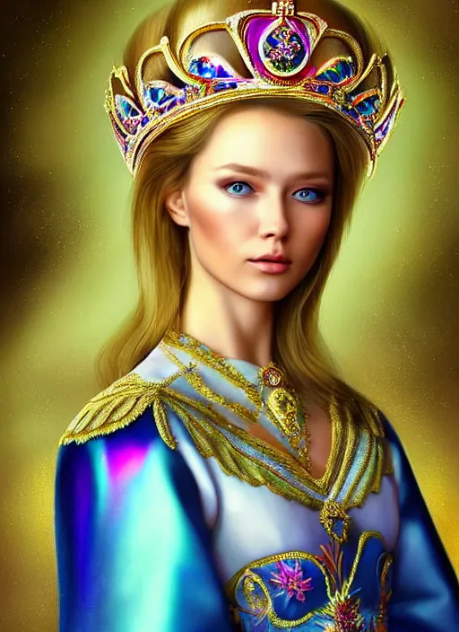 Image similar to Russian princess Erika looking at the camera while in a vivid dream world. soft detailed painting at 16K resolution and amazingly epic visuals. epically beautiful image. amazing effect, image looks gorgeously crisp as far as it's visual fidelity goes, absolutely outstanding. vivid clarity. ultra detail. iridescent. mind-breaking. mega-beautiful pencil shadowing. beautiful face. Ultra High Definition. soft shading. soft texture. intensely beautiful.