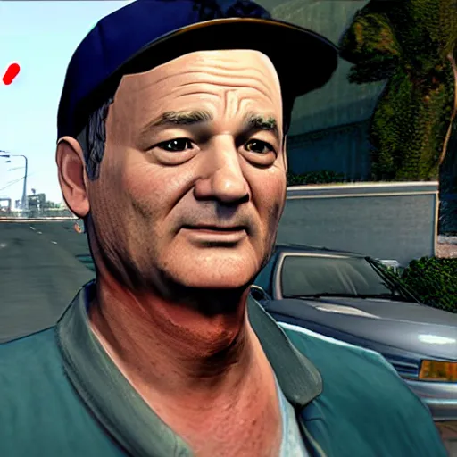 Image similar to bill murray as the protagonist of gta 5, screenshot