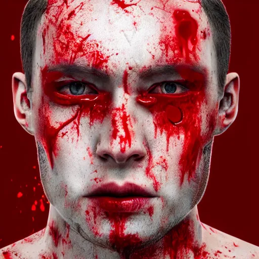 Prompt: hyper realistic photo of a human head, blood oozing down the side