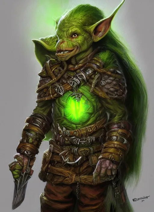 Image similar to goblin, ultra detailed fantasy, green, dndbeyond, bright, colourful, realistic, dnd character portrait, full body, pathfinder, pinterest, art by ralph horsley, dnd, rpg, lotr game design fanart by concept art, behance hd, artstation, deviantart, hdr render in unreal engine 5