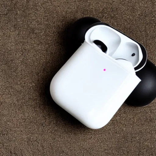 Image similar to black airpods pro case with marshmallow logo on it, studio, product photo