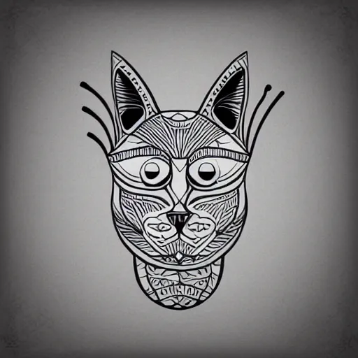 Image similar to tattoo sketch of a cat with one eye, on a canva, polinesian style, minimalism, line art, vector