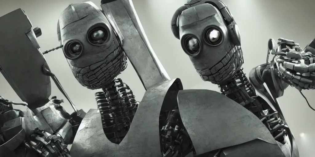 Image similar to bender in a live action movie, 3 d rendered, 3 d rendering, dramatic lighting, unreal engine