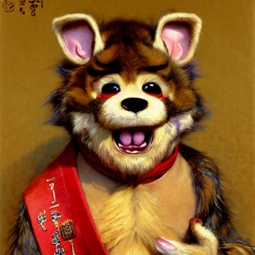 Prompt: a portrait of a furry hamato yoshi splinter wearing a red kimono, hairy, furry body, furry arms, feet, tail. highly detailed painting by gaston bussiere, craig mullins, j. c. leyendecker, furry