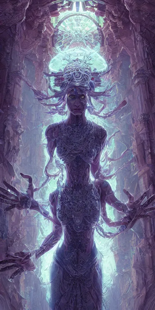 Image similar to symmetry!! a beautiful goddess worshipped by the people, psychedelic fractals, trippy, very detailed, perfect lighting, perfect composition, 4 k, artgerm, derek zabrocki, greg rutkowski