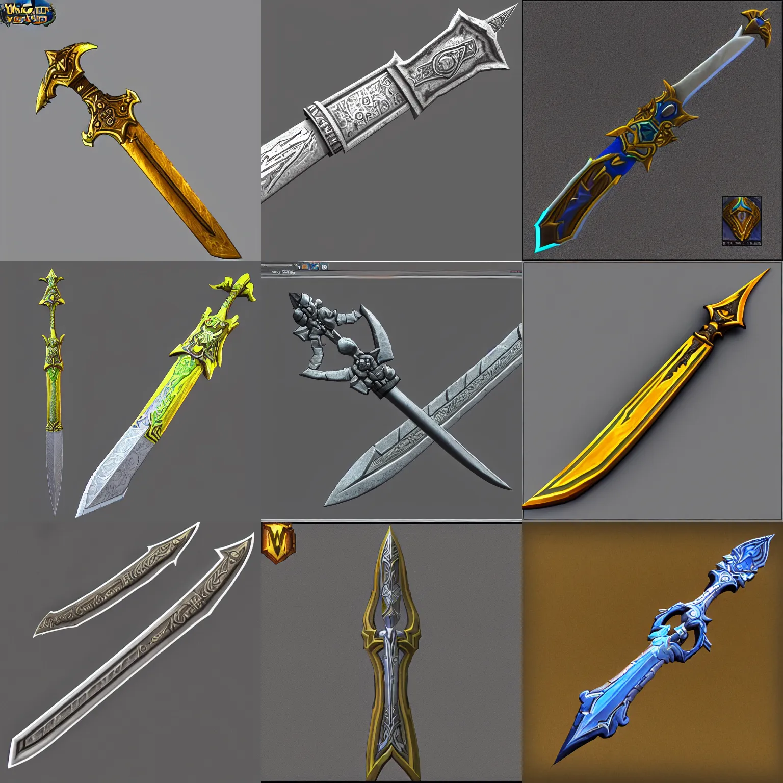 Prompt: 3d model UV map of a warcraft style sword