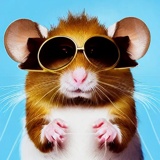 Prompt: cool hamster wearing shades and a gold chain