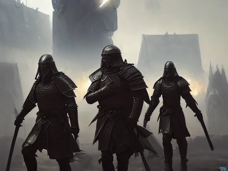 Image similar to ancient slavic knights as futuristic military specops!!!, plasma blades!!!, sci - fi!!, hyperrealistic, highly detailed, cinematic, volumetric sunlight, beautiful, cgssociety, artstation, 8 k, oil painting by greg rutkowski, by artgerm, by wlop