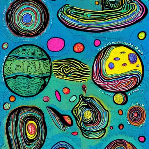 Prompt: psychedelic trippy couch pine forest planets milky way sofa cartoon by howard finster