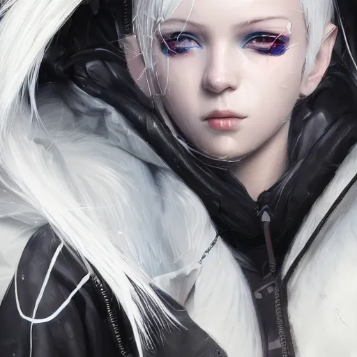 Image similar to very cool girl white hair girl with mask, streetwear, techwear, cyberpunk style outfit, full body, nose piercing, detailed portrait, intricate complexity, by greg rutkowski, artgerm, ross tran, conrad roset, takato yomamoto, ilya kuvshinov. 4 k, beautiful, cinematic dramatic atmosphere