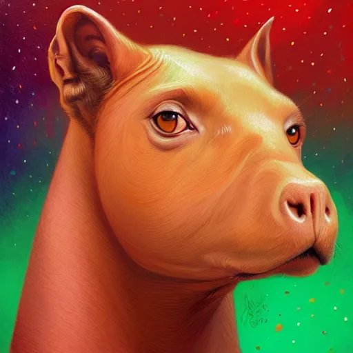 Image similar to A portrait of a capibara, colorful and Festive Captivating. rich vivid colors, ambient lighting, dynamic lighting, 4k, atmospheric lighting, painted, intricate, highly detailed by Charlie Bowater