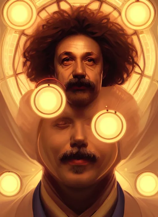 Prompt: symmetry!! portrait of einstein male, chemisty, sci - fi, glowing lights!! intricate, elegant, highly detailed, digital painting, artstation, concept art, smooth, sharp focus, illustration, art by artgerm and greg rutkowski and alphonse mucha, 8 k