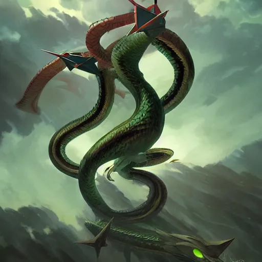 Prompt: hyperrealistic photo of rayquaza the flying sanke like dragon pokemon, character design, concept art, studio lighting, professional photography, cinematic by artgerm and greg rutkowski and alphonse mucha