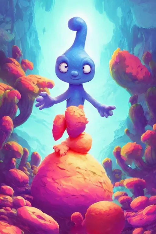 Image similar to smurf ghost creature animal sushi cristal very big eye roots cactus elemental flush of force nature micro world fluo fishscale, behance hd by jesper ejsing, by rhads, makoto shinkai and lois van baarle, ilya kuvshinov, rossdraws radiating a glowing aura global illumination ray tracing hdr