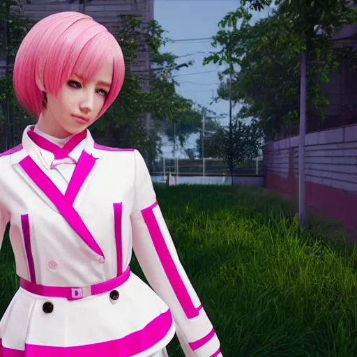 Prompt: pink and white seifuku uniform designed by dolce and gabbana, stylish, unreal engine, studio lighting, 4 k