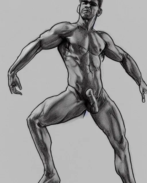 Image similar to dynamic male body pose, perspective, simple sketch