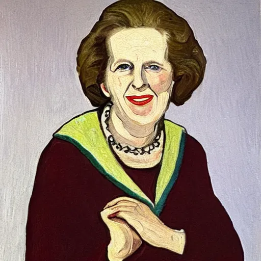 Image similar to margaret thatcher as a 1 2 th century peasant in england, painting, exhibited at british museum, oil on canvas, restored, art, 1 2 th century