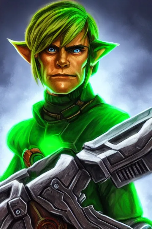 Image similar to an in game portrait of link from doom eternal, doom eternal art style.