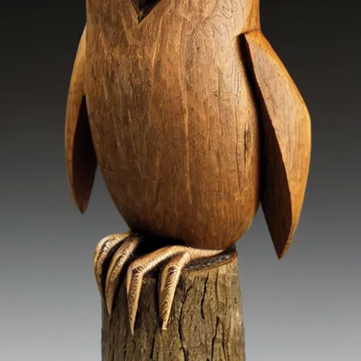 Prompt: a wooden owl carving