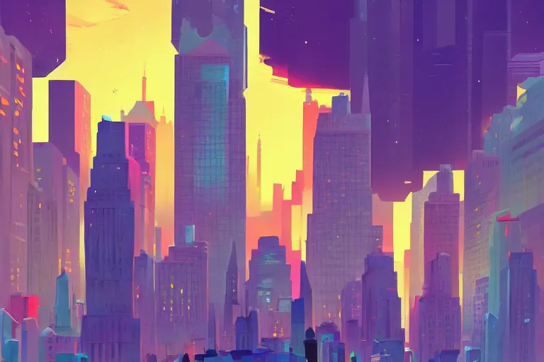 Prompt: stylized new york landscape by night in the style of james gilleard
