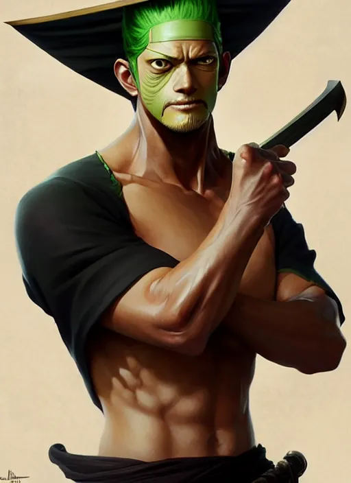 Image similar to ultra realistic illustration, handsome zoro. intricate, elegant, highly detailed, digital painting, artstation, concept art, smooth, sharp focus, illustration, art by artgerm and greg rutkowski and alphonse mucha and wlop