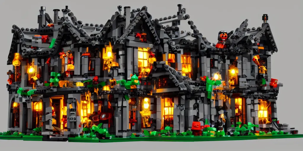 Image similar to haunted house made with legos, concept art, high resolution