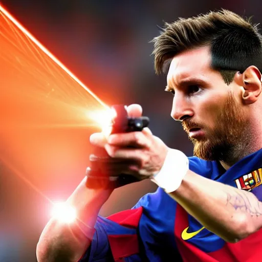 Image similar to a picture of messi shooting a laser beam