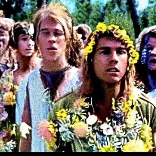 Prompt: vhs 1 9 7 0 s footage of a scene from the movie midsommar