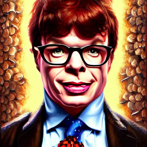 Prompt: Portrait of Austin Powers, fantasy, horror, intricate, highly detailed, digital painting, trending on artstation, sharp focus, illustration, style of Stanley Artgerm