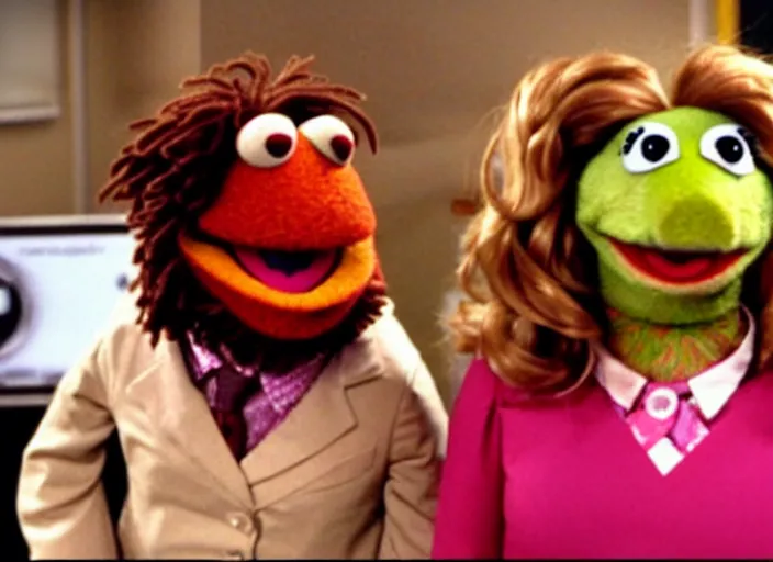 Image similar to film still of muppet!!!!! pam beesly!!!! as a muppet muppet muppet as a muppet in the tv show the muppet office